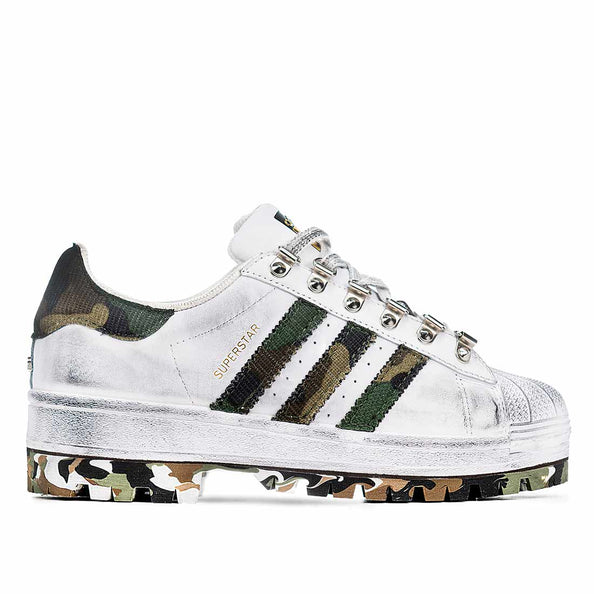 Adidas superstar camouflage con gancetti per i lacci argento suola carrarmato mimetica ed effetto vintage