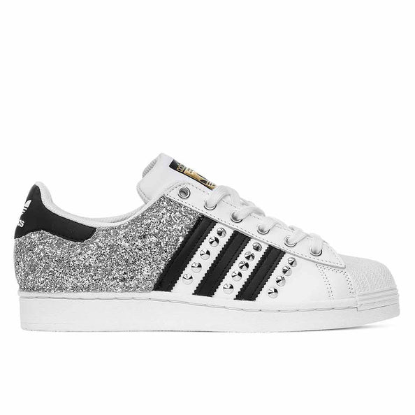 Adidas superstar brillantinata argento con borchie argento 