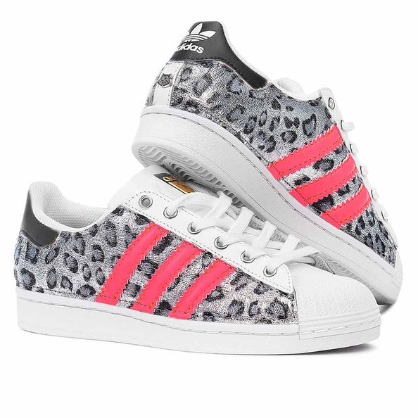 Superstar leopardate effetto refelx e rosa fluo