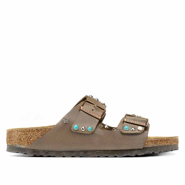 Ciabatte arizona marroni con pietre perle e strass