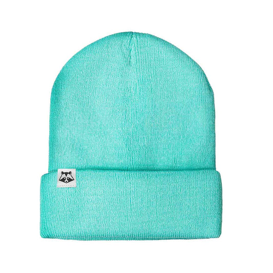 cappellino lana verde acqua con risvolto e logo in piccolo laterale