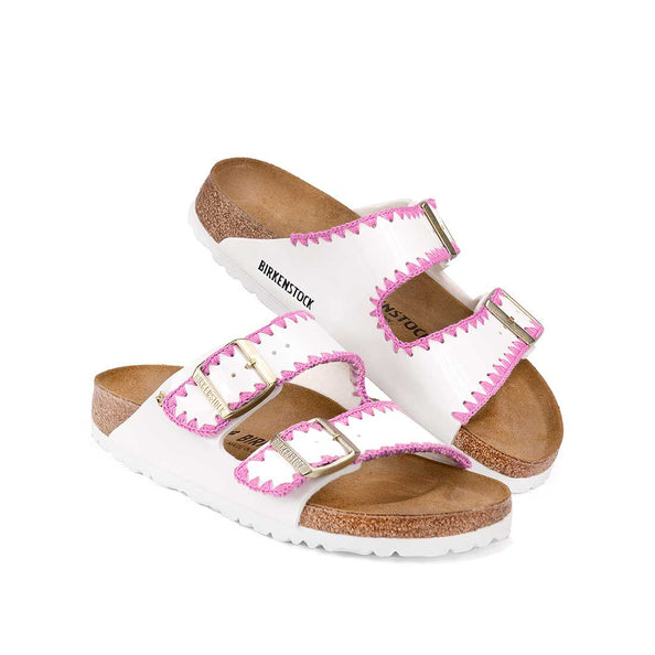 Ciabatte Birkenstock Arizona Bianche con Ricamo a mano Rosa