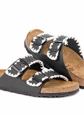 Birkenstock Arizona Nere ricamo crochet in cotone bianco
