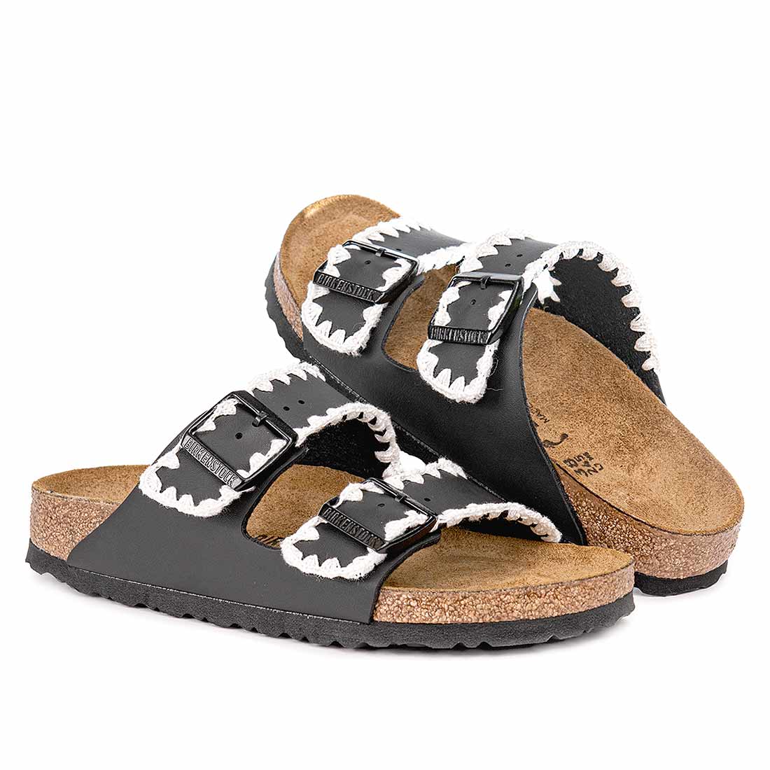 Birkenstock Arizona Nere ricamo crochet in cotone bianco