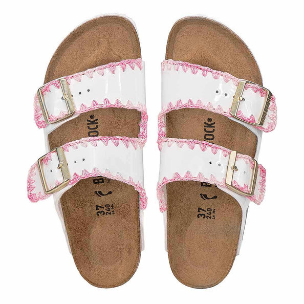 Birkenstock Arizona Bianche con ricamo colore rosa