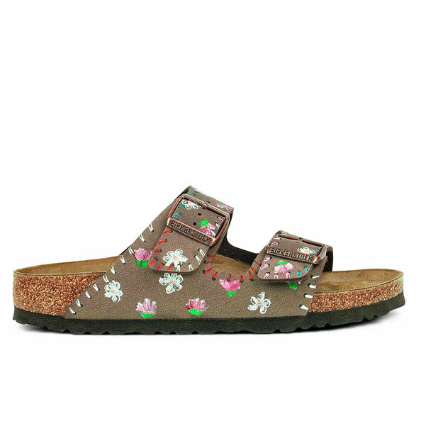 Sandali Birkenstock Marroni con Margherite e Rose