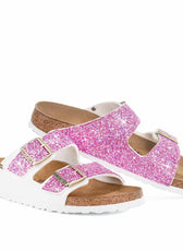 Birkenstock arizona bianche con glitter fucsia 