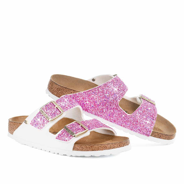 Birkenstock arizona bianche con glitter fucsia 