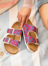 Birkenstock arizona leopardate fucsia su tessuto denim 