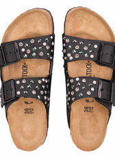 Birkenstock arizona nere con perle borchie argento e strass luccicanti 