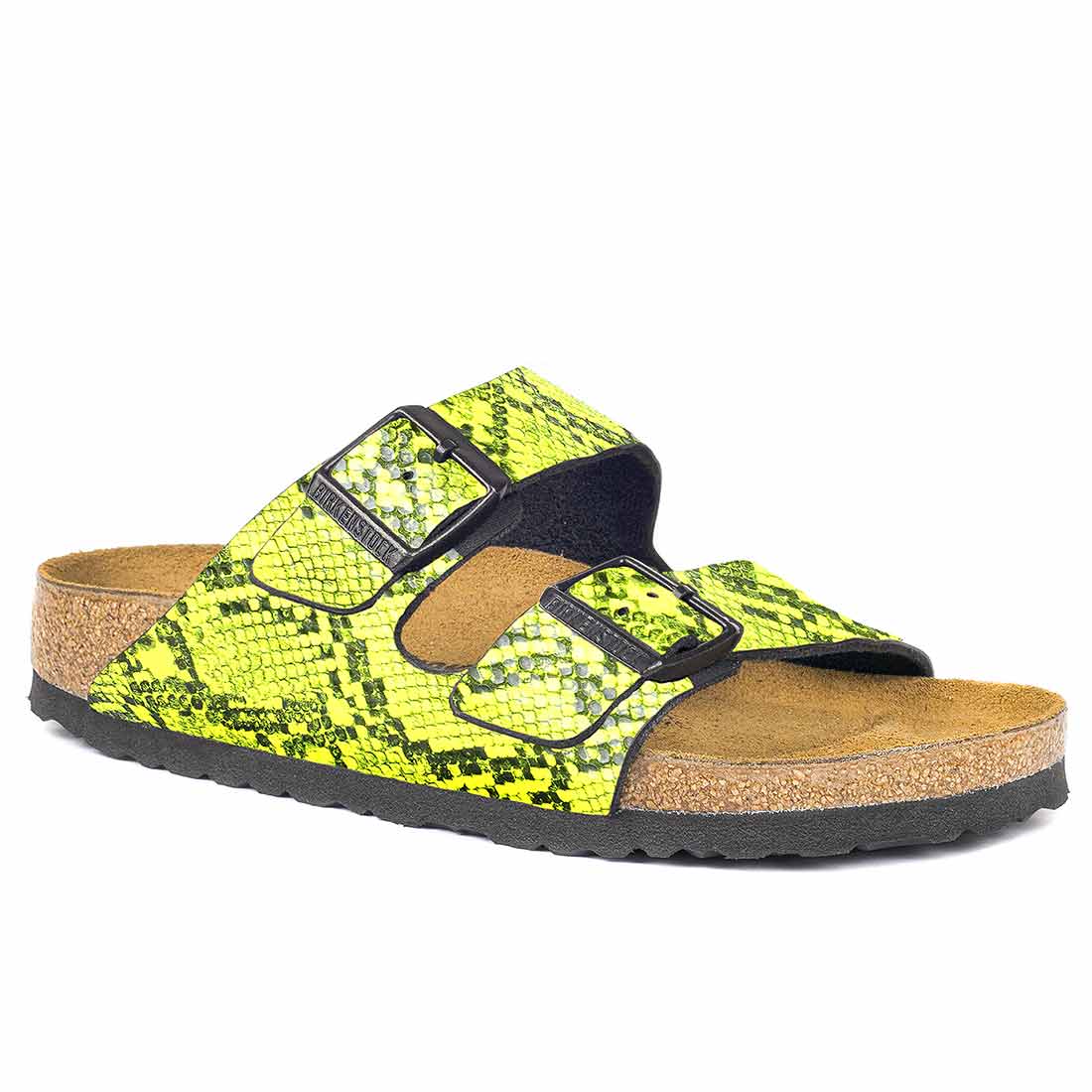 Sandali Birkenstock modello Arizona pitonate colore giallo neon