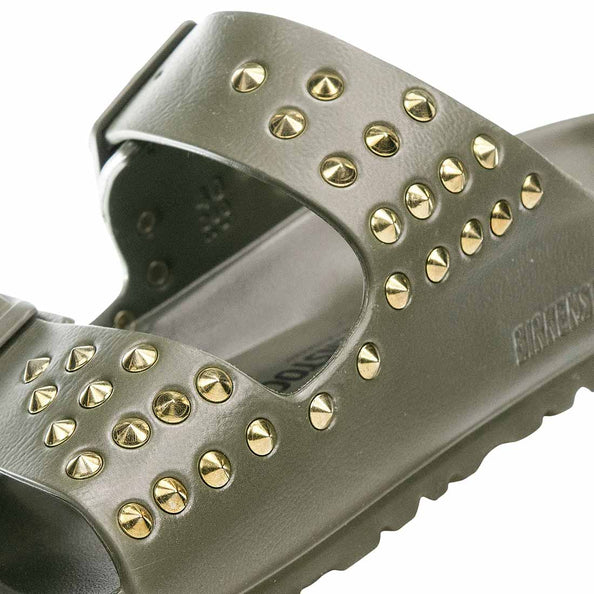Birkenstock verdi kaki borchiate con borchie oro