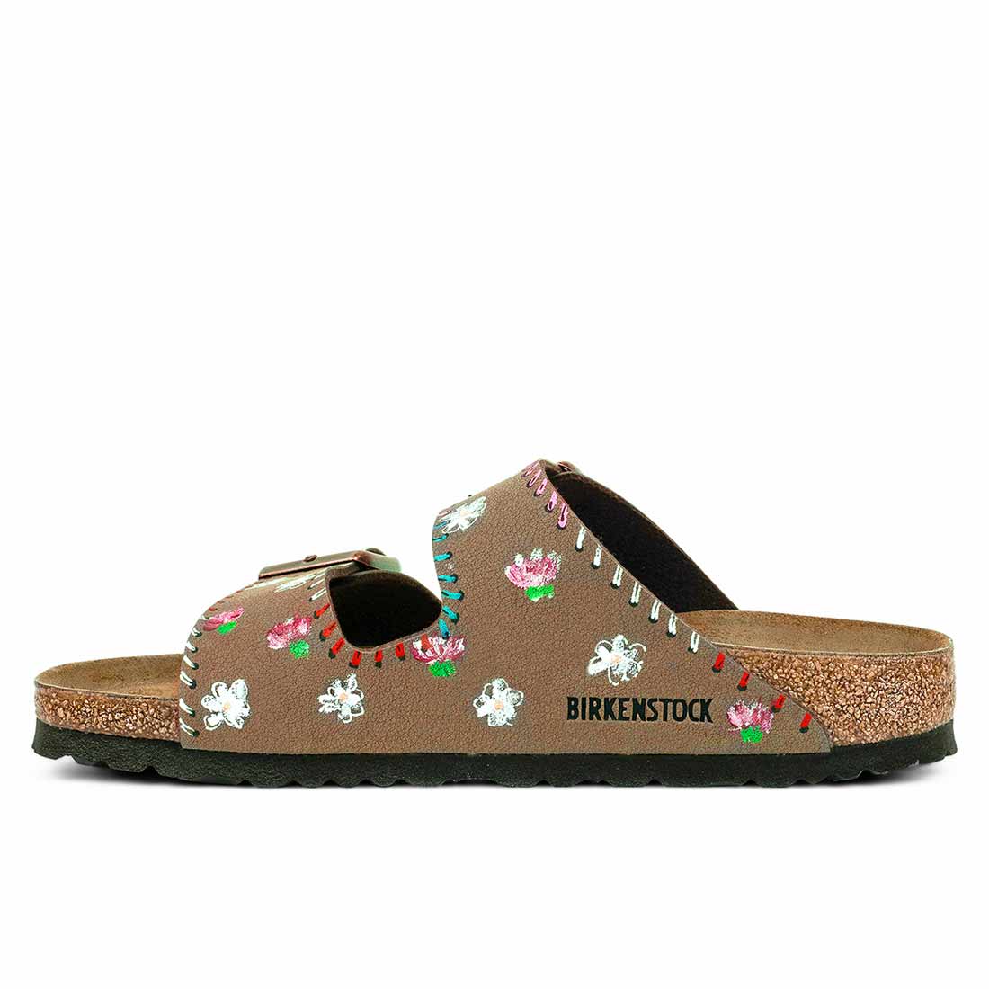 Ciabatte Birkenstock Arizona Marroni disegnate con fiori colorati