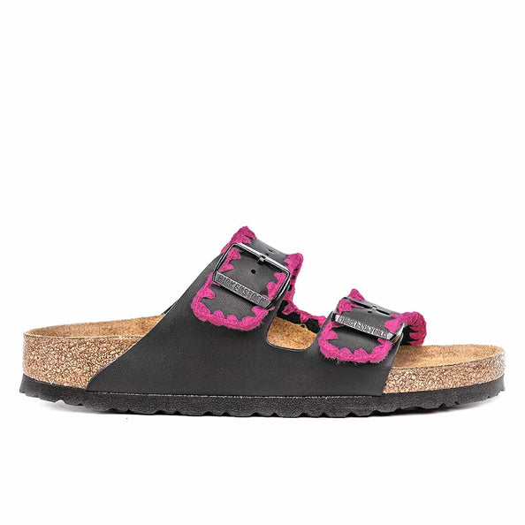 Birkenstock Arizona all'uncinetto con filo fucsia