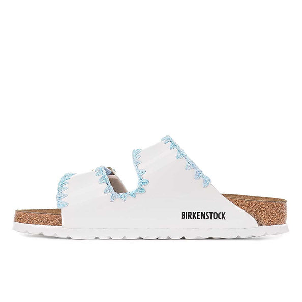 Sandali Birkenstock Bianche Crochet con filo azzurro