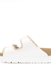 ciabatte bianche birkenstock platform ricamate all'uncinetto