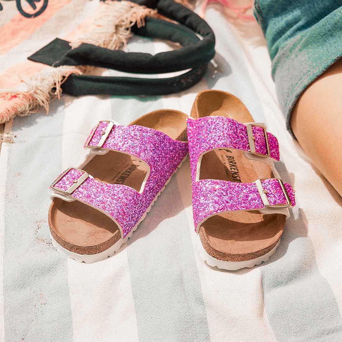 Ciabatte birkenstock arizona con glitter fucsia e rosa
