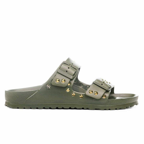 Ciabatte per il mare colore verde militare kaki con borchie color oro