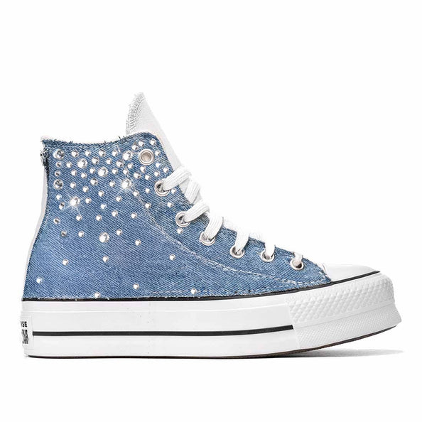 Converse All Star Platform in denim Jeans e con strass