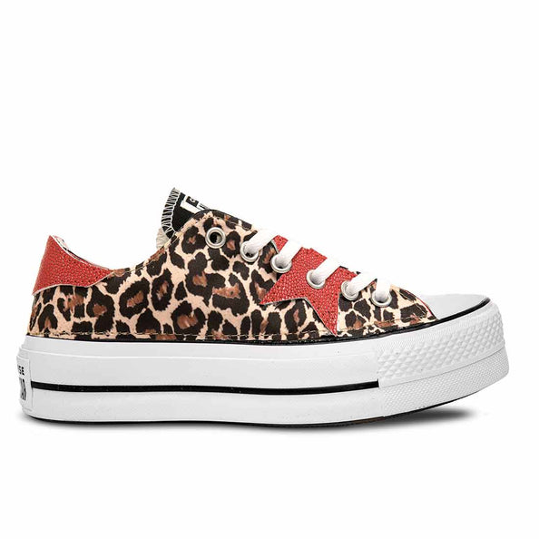 Converse all star basse leopardate platform con stella rossa