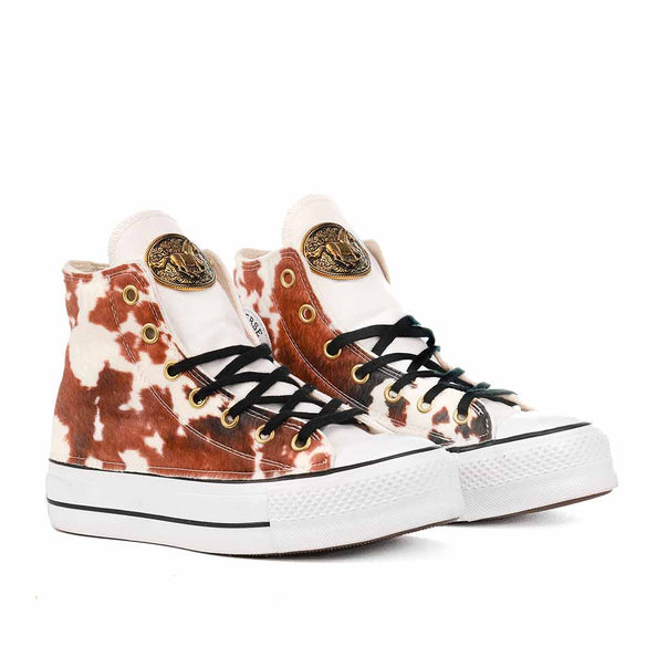 converse platform muccata con lacci neri e cinghia oro con cavallo