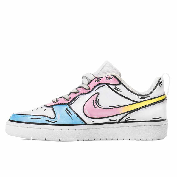 Nike court bianche azzurro rosa e giallo pastello