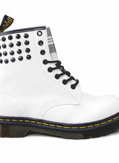Dr martens bianche con borchie nere e tartan scozzese bianche e nere 
