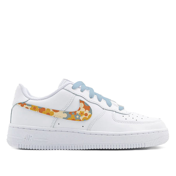 Nike air force one con stampa floreale azzurro arancio rosa e lacci azzurro