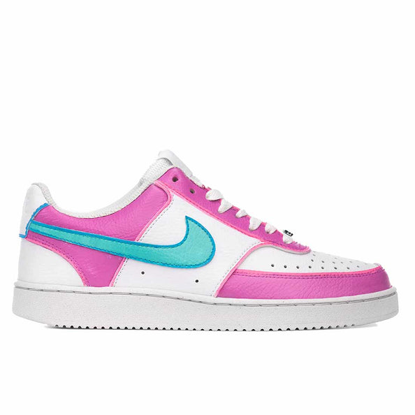 Nike court vision bianche disegnate a mano colore azzurro blu fucsia e rosa