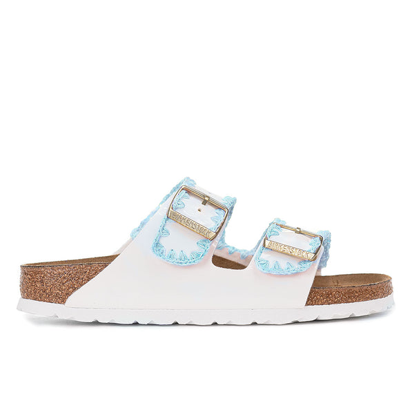 Birkenstock Arizona all'uncinetto fatte mano con filo azzurro