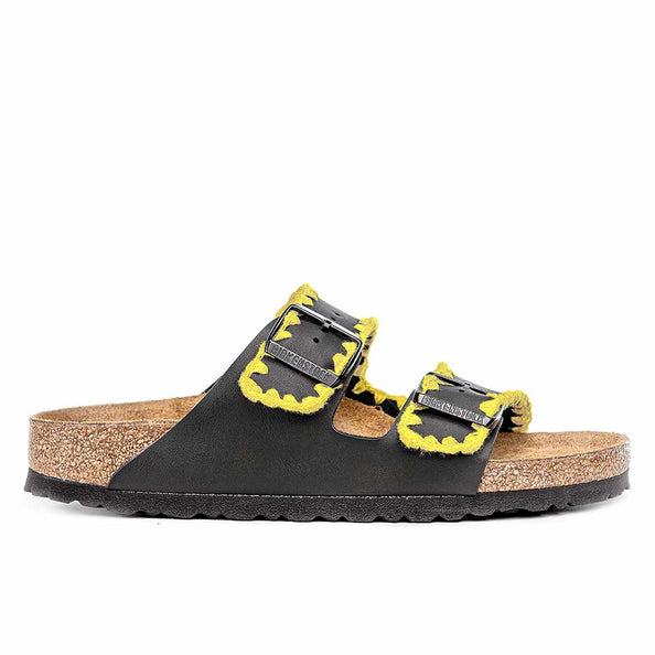 Ciabatte Birkenstock nere con Ricamo Giallo