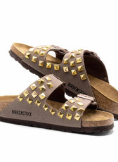 Personalizzazione Birkenstock Arizona con Borchie a Piramide Oro - Marrone Mocca - Outlet