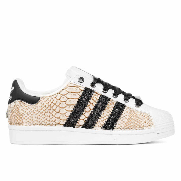 Adidas superstar piotanate nocciola glitter nero e lacci in raso