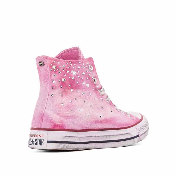 scarpe converse fucsia con swarovski effetto dirty