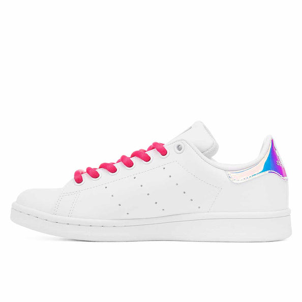 Scarpe da ginnastica bianche con retro a specchio colorato con lacci rosa 