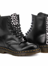 Stivali in pelle nera animalier leopardato