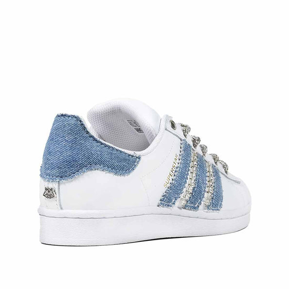 Superstar bianche in jeans denim e brillantino