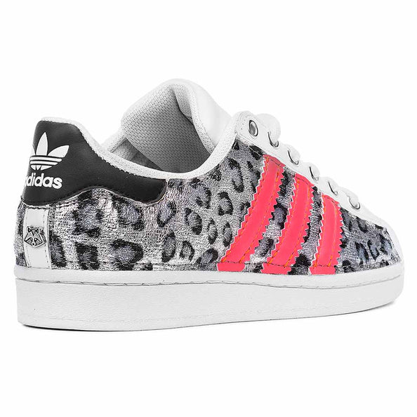 Superstar maculate con effetto specchio con bande rosa fluo