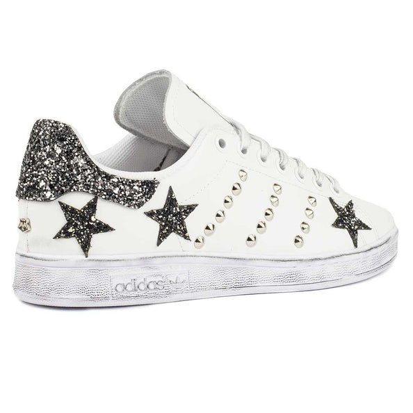 adidas bianche con glitter nero e stelle 