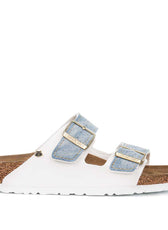birkenstock personalizzata con tessuto jeans cucito a mano nella parte della cinghia