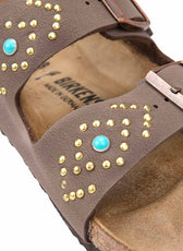Ciabatte birkenstock con cabochon azzurro e borchiette oro