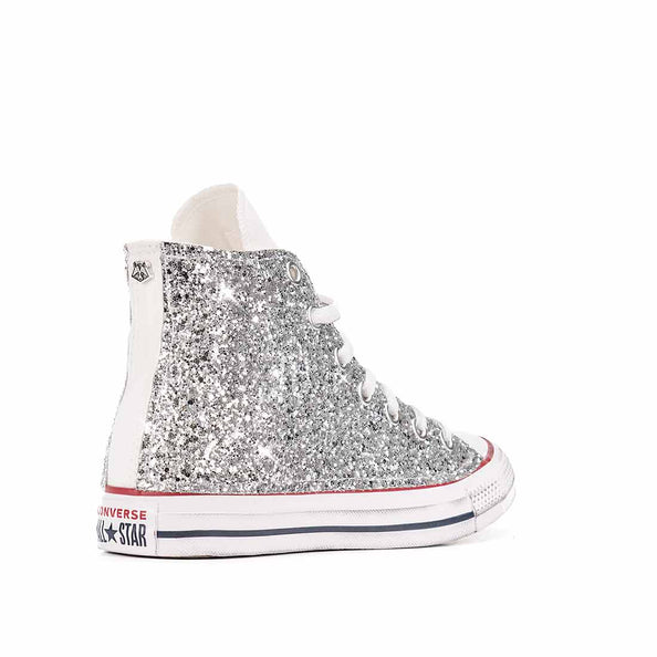 converse alte bianche con glitter argento