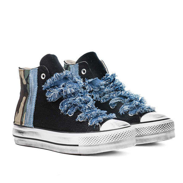 Converse all star mimetico e denim jeans lacci in jeans 