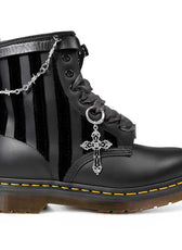 Dr Martens con croci, teschi, strisce in velluto nero in stile Mercoledí Addams 