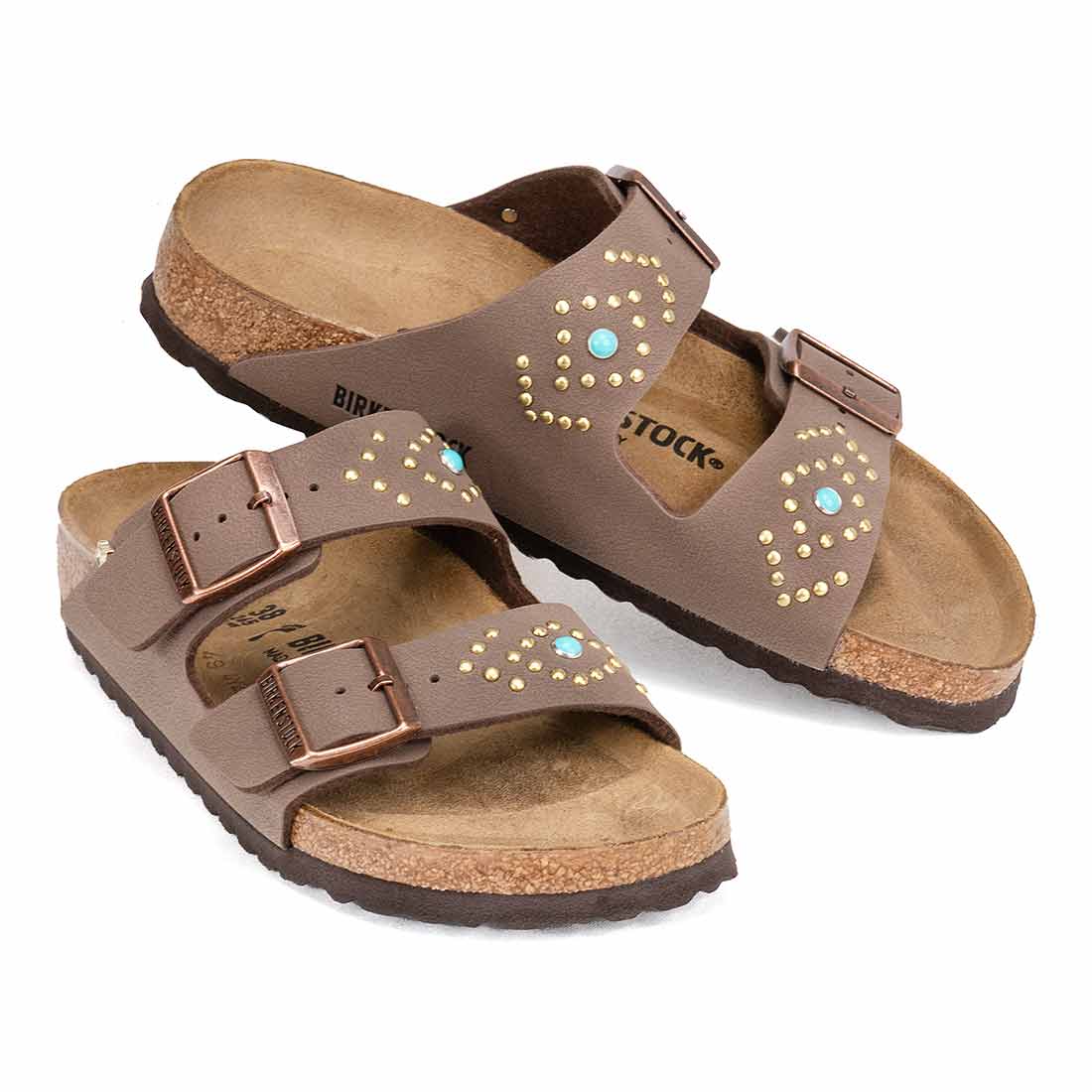 Sandali birkenstock con pietre e borchie in stile country