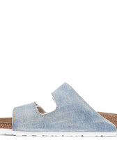 ciabatta bianca con tessuto denim chiaro applicato a mano