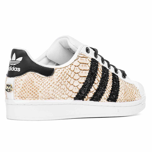 scarpe adidas pitonate nocciola con glitter nero e lacci in raso