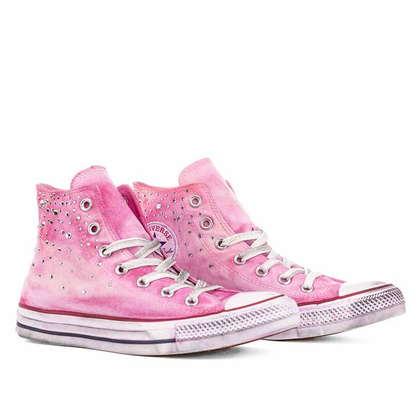 scarpe all star rosa con strass effetto sporco