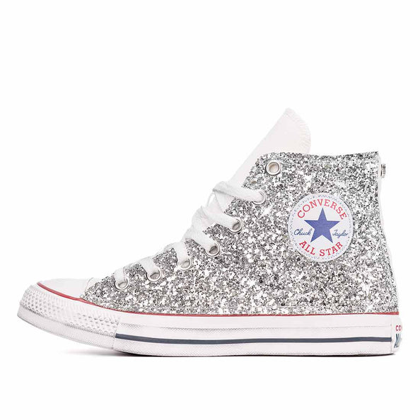 snakers converse alte bianche con glitter argento