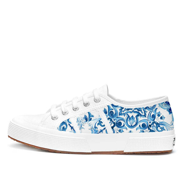 superga bianche stile maiolica blu
